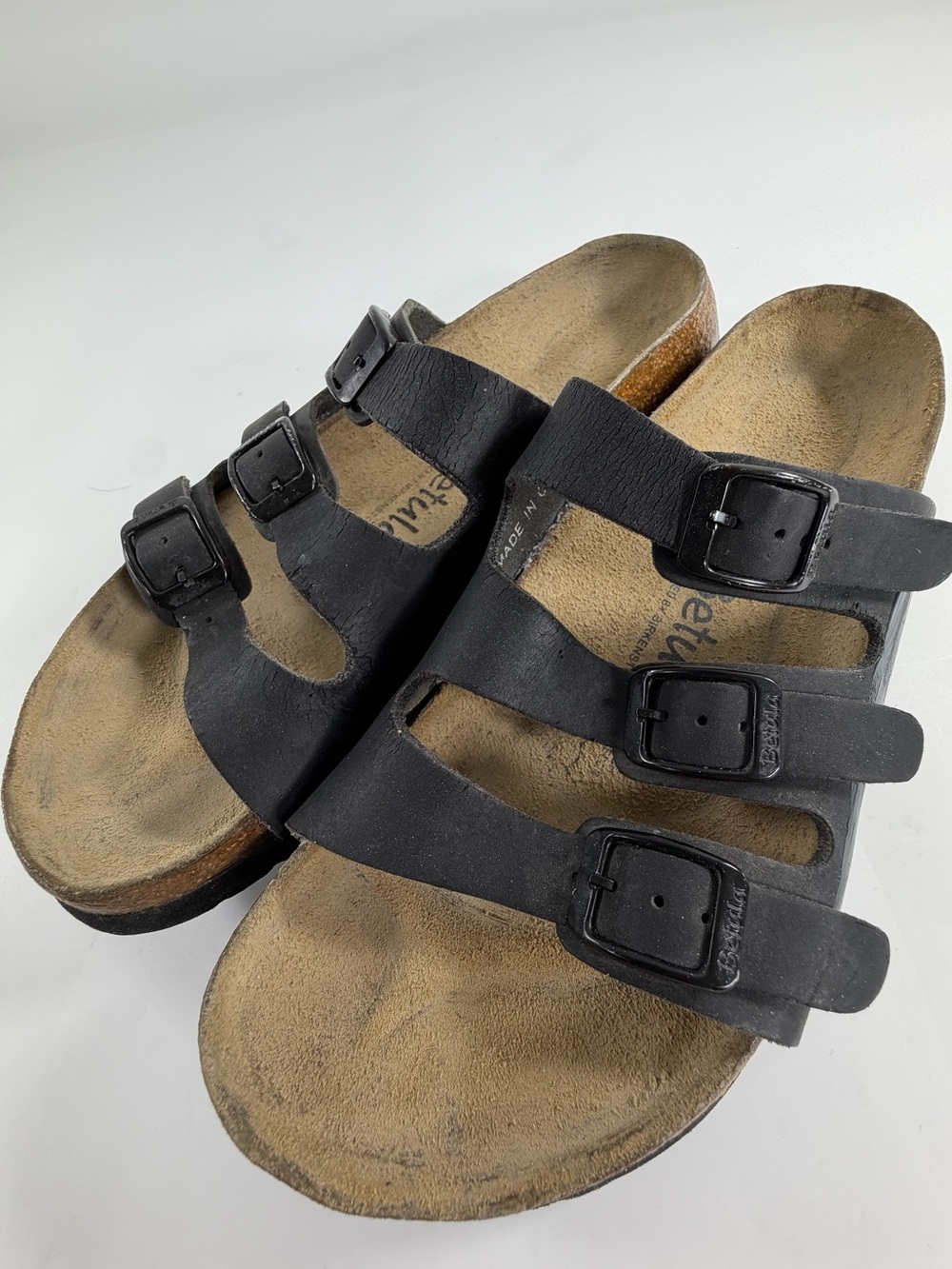Betula by Birkenstock Black 3 Strap Sandals EU 39 US 8.5 Cork Footbed